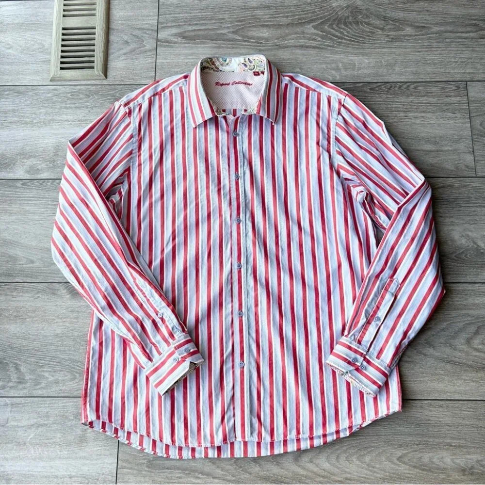 Report Collection Striped Pattern Paisley Pattern Cuffs Button Down Shirt - Picture 3 of 16